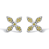 Sterling Silver Yellow Treated Diamond Accent Floral Stud Earrings
