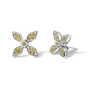 Sterling Silver Yellow Treated Diamond Accent Floral Stud Earrings-1