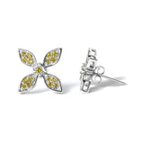 Sterling Silver Yellow Treated Diamond Accent Floral Stud Earrings-3 thumbnail 4