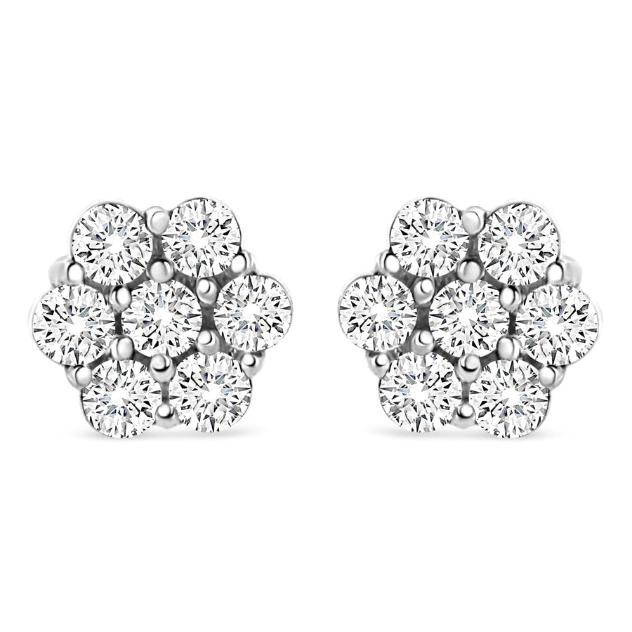 14K White Gold 1/2 cttw Round-Cut Diamond Floral Stud Earrings (I-J Color, SI2-I1 Clarity)