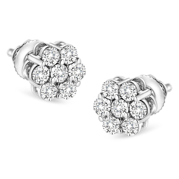 14K White Gold 1/2 cttw Round-Cut Diamond Floral Stud Earrings (I-J Color, SI2-I1 Clarity)