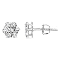 14K White Gold 1/2 cttw Round-Cut Diamond Floral Stud Earrings (I-J Color, SI2-I1 Clarity)