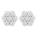 14K white gold earrings with 7 round diamond stones in floral cluster