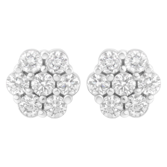 14K White Gold 7 Stone Floral Cluster Round Brilliant Cut Diamond Stud Earrings with Screw Backs(I-J, SI2-I1)-0