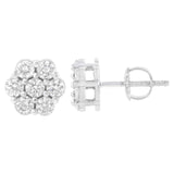 14K White Gold 7 Stone Floral Cluster Round Brilliant Cut Diamond Stud Earrings with Screw Backs(I-J, SI2-I1)-2 thumbnail 3