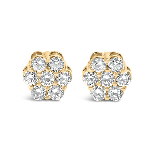 14K White Gold 7 Stone Floral Cluster Round Brilliant Cut Diamond Stud Earrings with Screw Backs(I-J, SI2-I1)-0