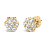 14K White Gold 7 Stone Floral Cluster Round Brilliant Cut Diamond Stud Earrings with Screw Backs(I-J, SI2-I1)-1 thumbnail 2