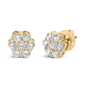 14K White Gold 7 Stone Floral Cluster Round Brilliant Cut Diamond Stud Earrings with Screw Backs(I-J, SI2-I1)-1