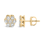 14K White Gold 7 Stone Floral Cluster Round Brilliant Cut Diamond Stud Earrings with Screw Backs(I-J, SI2-I1)-3 thumbnail 4