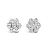 14K White Gold 7 Stone Floral Cluster Round Brilliant Cut Diamond Stud Earrings with Screw Backs(I-J, SI2-I1)-1 thumbnail 2