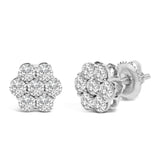 14K White Gold 7 Stone Floral Cluster Round Brilliant Cut Diamond Stud Earrings with Screw Backs(I-J, SI2-I1)-3 thumbnail 4