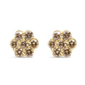 14K yellow gold earrings with round diamond stones in a floral cluster