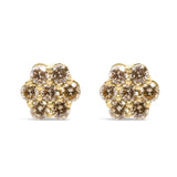 14K yellow gold earrings with round diamond stones in a floral cluster thumbnail 1