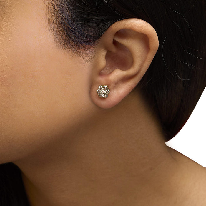 14K Yellow Gold 1.0 Cttw Diamond Floral Stud Earrings (J-K Color, VS2-SI1 Clarity)