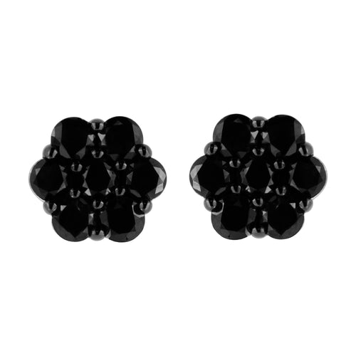 .925 Sterling Silver  Prong Set Round-Cut Treated Colored Diamond Floral Cluster Stud Earring - Choice of Diamond Colors and Total Weights