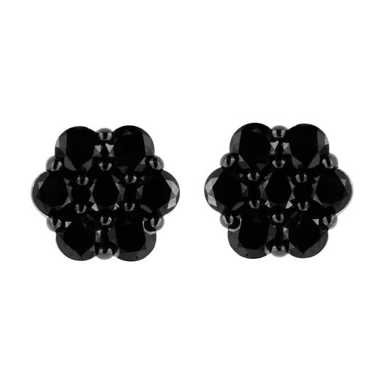 .925 Sterling Silver  Prong Set Round-Cut Treated Colored Diamond Floral Cluster Stud Earring - Choice of Diamond Colors and Total Weights-0