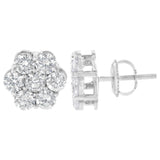 Sterling Silver 2 cttw Floral Composite 7 Stone Diamond Stud Earring (I-J, I1-I2)-1 thumbnail 2