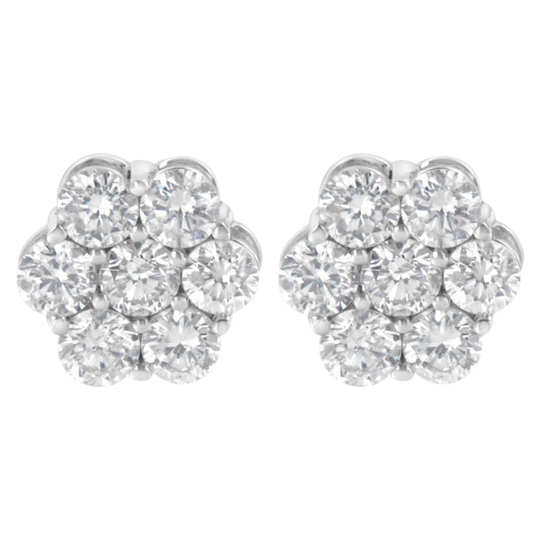 Sterling Silver 2 cttw Floral Composite 7 Stone Diamond Stud Earring (I-J, I1-I2)