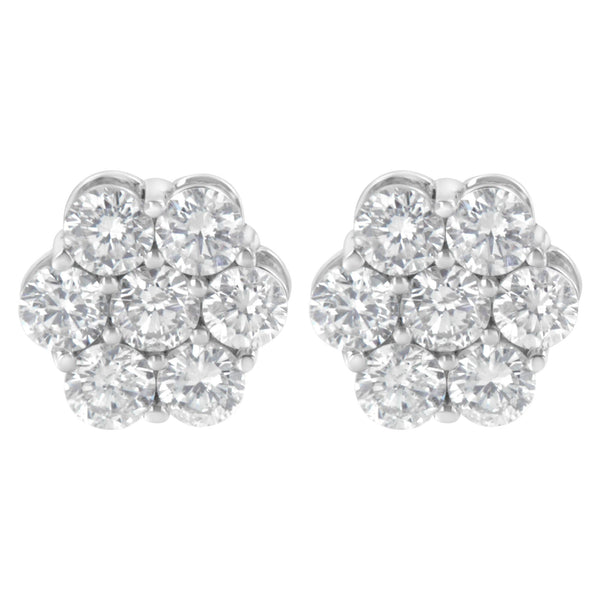 Sterling Silver 2 cttw Floral Composite 7 Stone Diamond Stud Earring (I-J, I1-I2)