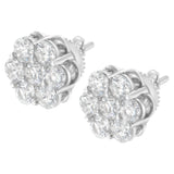 Sterling Silver 2 cttw Floral Composite 7 Stone Diamond Stud Earring (I-J, I1-I2)-4 thumbnail 5