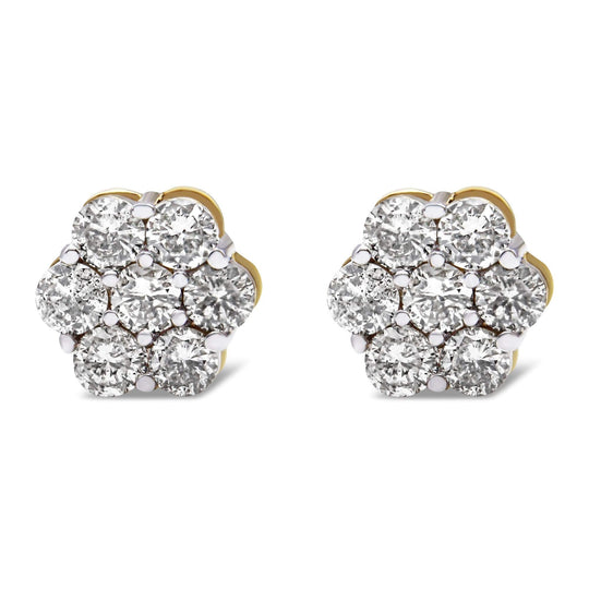 14K yellow gold ring with clustered round diamond stones totaling 2.0 ct
