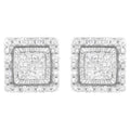 10K white gold earrings with invisible-set princess diamond stones