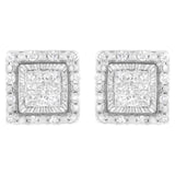 10K white gold earrings with invisible-set princess diamond stones thumbnail 1