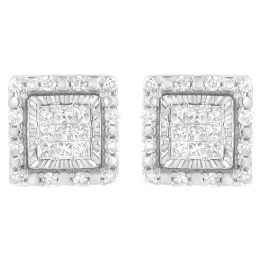 10K White Gold 1/2 cttw Invisible Set Princess-Cut Diamond Square Stud Earring (I-J Color, I1-I2 Clarity)-0