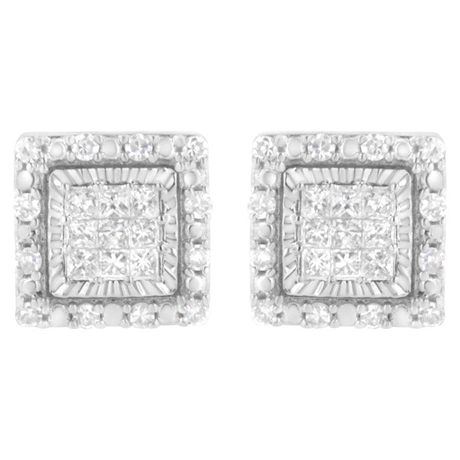 10K White Gold 1/2 cttw Invisible Set Princess-Cut Diamond Square Stud Earring (I-J Color, I1-I2 Clarity)