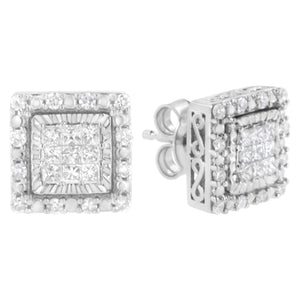 10K White Gold 1/2 cttw Invisible Set Princess-Cut Diamond Square Stud Earring (I-J Color, I1-I2 Clarity)-1
