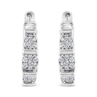 .925 Sterling Silver 1/2 Cttw Lab Grown Round Diamond Floral Cluster Hoop Earrings (F-G Color, SI1-SI2 Clarity)