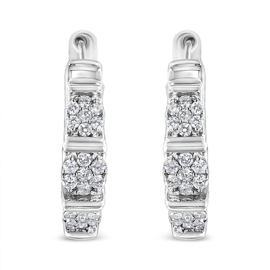 .925 Sterling Silver 1/2 Cttw Lab Grown Round Diamond Floral Cluster Hoop Earrings (F-G Color, SI1-SI2 Clarity)-0