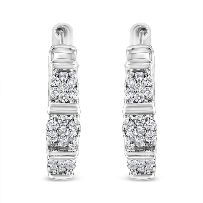 .925 Sterling Silver 1/2 Cttw Lab Grown Round Diamond Floral Cluster Hoop Earrings (F-G Color, SI1-SI2 Clarity)
