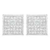 10K white gold stud earring with princess-cut composite diamond stones thumbnail 1