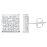 10K White Gold 2ct TDW Princess-Cut Composite Diamond Stud Earring (I-J ,I2-I3)-1 thumbnail 2