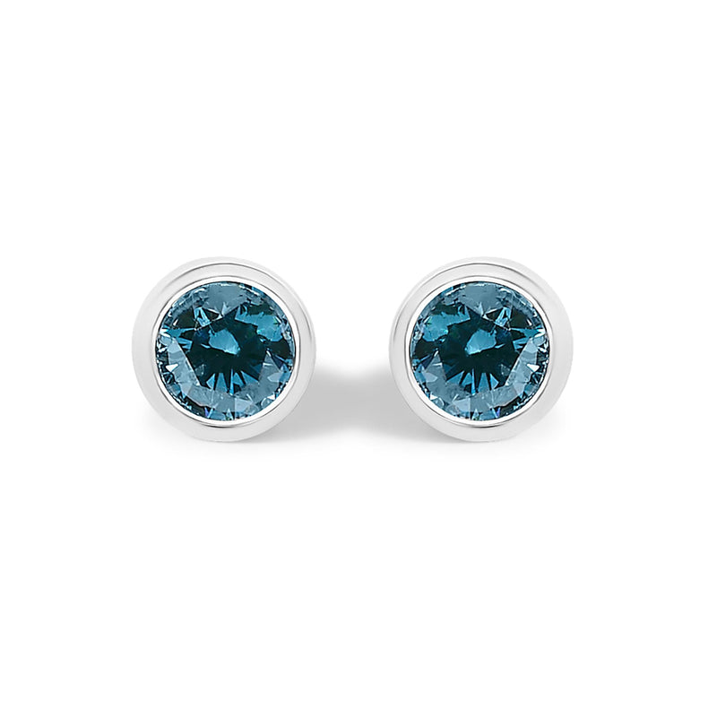 14K Gold Bezel Set Lab Grown Blue Diamond Solitaire Stud Earrings-1