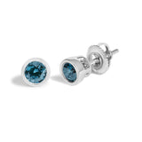 14K Gold Bezel Set Lab Grown Blue Diamond Solitaire Stud Earrings-4 thumbnail 5