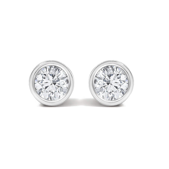 14K White Gold 1/2 Cttw Lab Grown Diamond Bezel Solitaire Stud Earrings-0