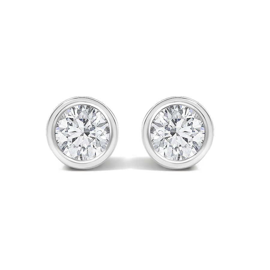 14K White Gold 1/2 Cttw Lab Grown Diamond Bezel Solitaire Stud Earrings