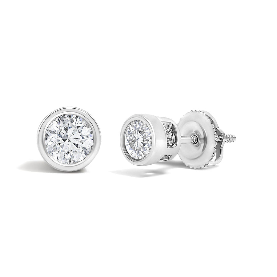 14K White Gold 1/2 Cttw Lab Grown Diamond Bezel Solitaire Stud Earrings