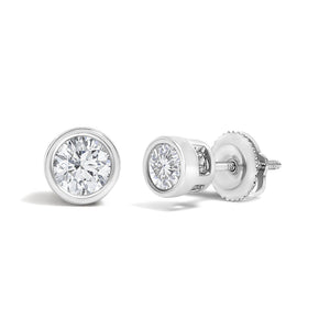 14K White Gold 1/2 Cttw Lab Grown Diamond Bezel Solitaire Stud Earrings-1