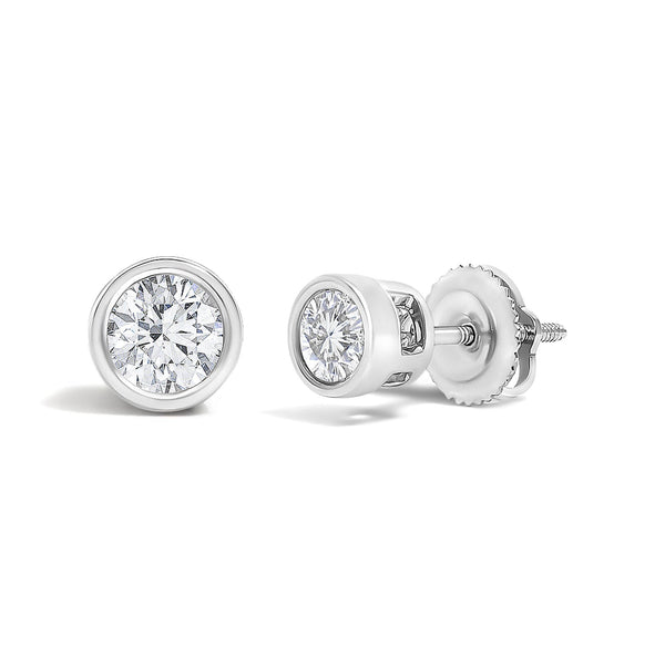 14K White Gold 1/2 Cttw Lab Grown Diamond Bezel Solitaire Stud Earrings