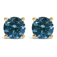 14K Gold Blue Lab Grown Diamond Stud Earrings with Screw Backs