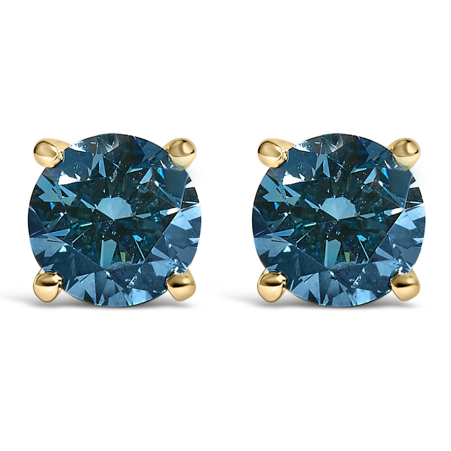 14K Gold Blue Lab Grown Diamond Stud Earrings with Screw Backs