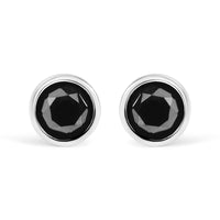 14K White Gold Round Brilliant-Cut Black Diamond Bezel-Set Stud Earrings with Screw Backs (Fancy Color-Enhanced, I2-I3 Clarity)