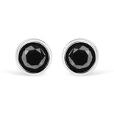 .925 Sterling Silver Round Brilliant-Cut Black Diamond Bezel-Set Stud Earrings with Screw Backs (Fancy Color-Enhanced, I2-I3 Clarity)-6 thumbnail 7