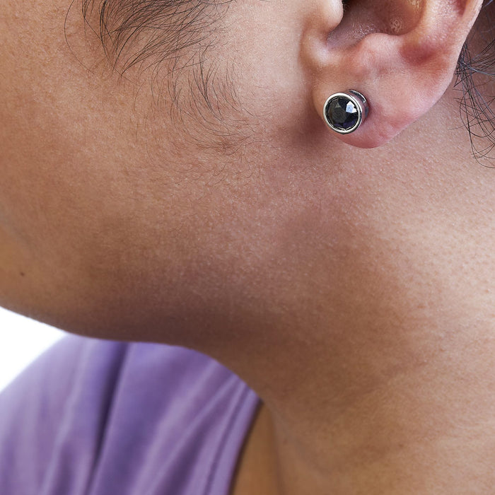 14K White Gold Round Brilliant-Cut Black Diamond Bezel-Set Stud Earrings with Screw Backs (Fancy Color-Enhanced, I2-I3 Clarity)