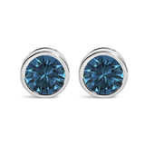 14K Gold Bezel Set Lab Grown Blue Diamond Solitaire Stud Earrings-0 thumbnail 1