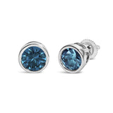 14K Gold Bezel Set Lab Grown Blue Diamond Solitaire Stud Earrings-3 thumbnail 4