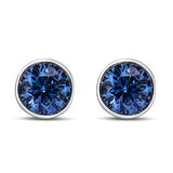 14K White Gold 1.0 Cttw Blue Lab Grown Diamond Screw-Back Classic Bezel Solitaire Stud Earrings (Blue Color, VS2-SI1 Clarity)-1 thumbnail 2